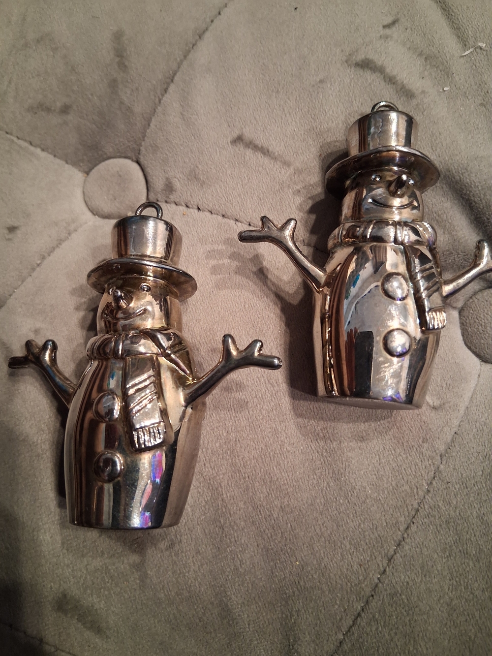 Silver Snowman Ornament Duo - Festive Holiday Décor